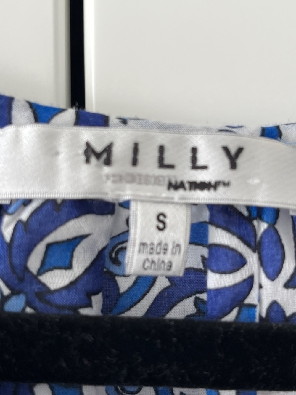 Milly Blue and White Printed Peasant Blouse with Pink Tassel - Picture 2 of 15